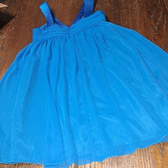 8P London Times Petites Blue  Sleeveless Deep VCut Ruched Semi Formal Dress - Picture 6 of 7